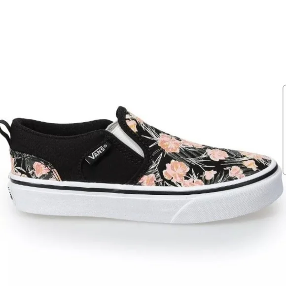 Vans Kids Floral Slip-On Shoes - Black and Pink - Picture 2 of 9